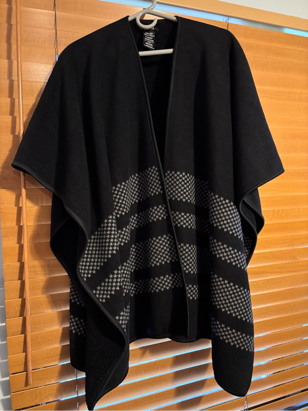 Black Open Front Shawl with Geometric Stripe Detail